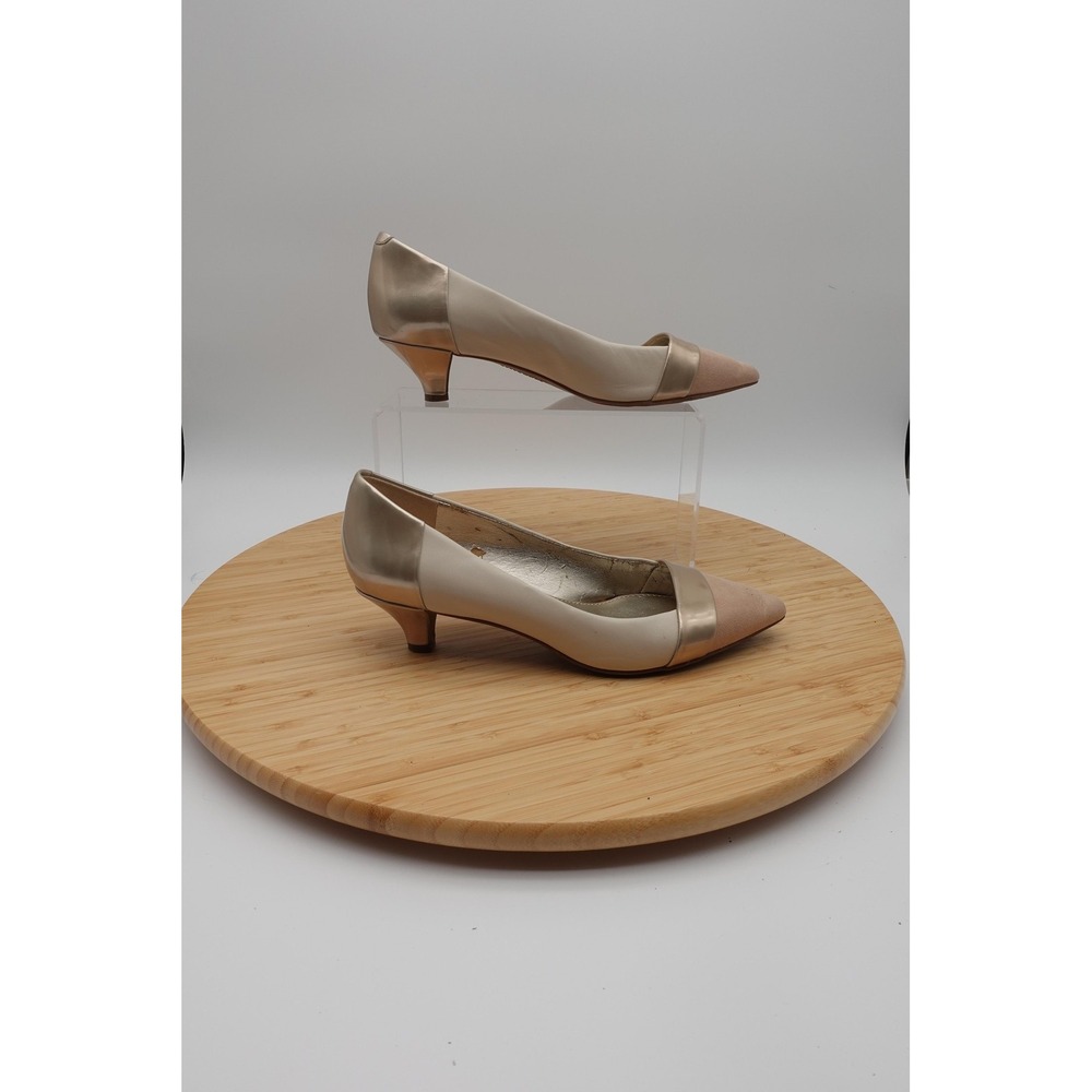 Anne Klein Shoes Womens Size 9 40 Beige Pointed Toe Kitten Heel Dress Pumps